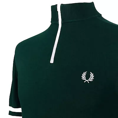 £0.99 • Buy Fred Perry Tipped Cuff Zip Up Cycling Shirt - Ivy Green - S/M - Mod 60s Scooter