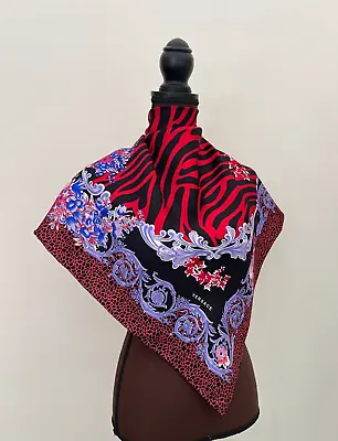 Versace Silk Scarf Logo Animal Barocco Print Purple Red Silk Twill Wrap • $145