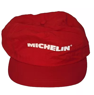 Vintage Michelin Tires Red Nylon Windbreaker Trucker Hat Snapback Logo Racing • $23