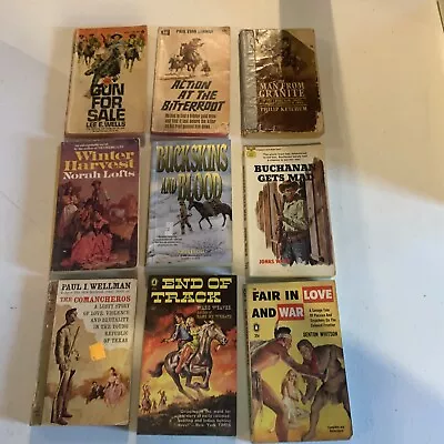 LOT OF 9:  ADULT WESTERN Paperback Books  MIXED AUTHORS    VINTAGE !!!! • $8.99