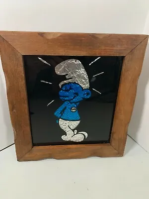 Vintage Foil Art Print Rare Trefoil Smurf The Smurfs 1980's Framed Picture Cool! • $19.49