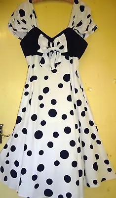 Cute Vintage 80's Polka Dot Bow Dress 50's Style Size M 12 Nautical/Rockabilly • £9.95