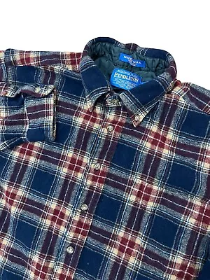 Vintage Pendleton Men’s Large Tall Plaid Virgin Wool Flannel Long Sleeve Shirt  • $34.88