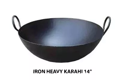 Indian Iron Kadai Deep Frying Pan Karahi Cooking Pan Kitchen Wok With Handle UK • £43.99