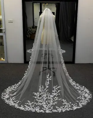 3D Flowers Floral Veil 1 Tier Cathedral Lace Edge Exquisite Petals Elegant Veils • £125.36