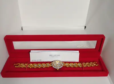ELIZABETH TAYLOR White Diamonds Gold Tone Rhinestone Crystal Vintage Watch NIB • $52.99