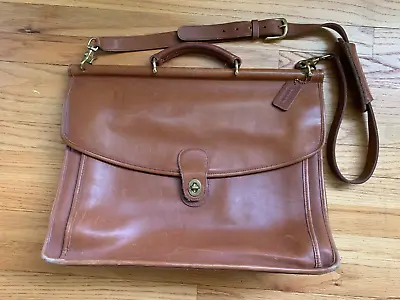 Vintage Coach Beekman British Tan Leather Turnlock Briefcase Attache Laptop Bag • $98.99