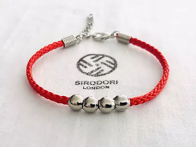 Red String Kabbalah Silver Metal Beads Adjustable Gemstone Bracelet LUCK PROTECT • £4.99