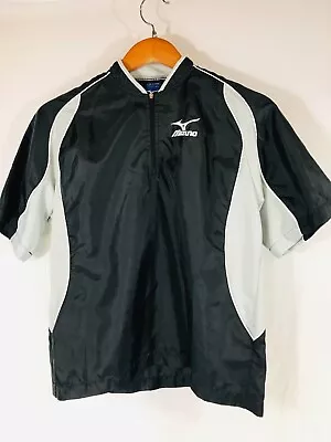 Mizuno Baseball Shirt Youth XL Black White Spell Out Logo Quarter Zip • $10.49