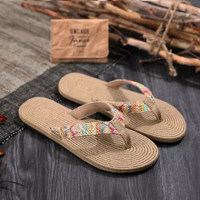 Women Comfort Thong Flip Flops Summer Bamboo Sandals Beach Casual Flats • $15.89