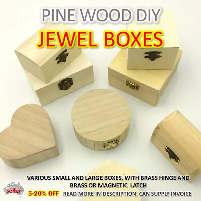 CRAFT WOODEN STORAGE BOX Memory Jewelry Plain Treasure Chest Natural DIY AUSSIE • $12