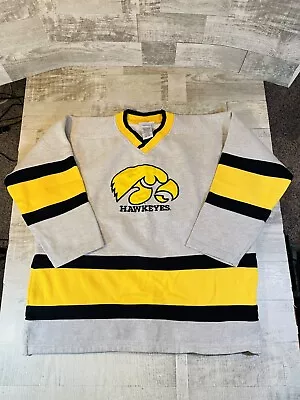 Vintage Iowa Hawkeyes Sweater Mens Large Gray V Neck Hockey Style Striped VGU • $39.99