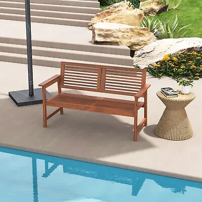 Outdoor Solid Wood Loveseat Chair Garden Patio Bench Chair W/Armrest & Backrest • £86.95