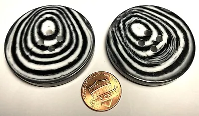 2 Large Glossy Black White Plastic Sew-through 4-hole Buttons 44mm 1 3/4  12869 • $5.79