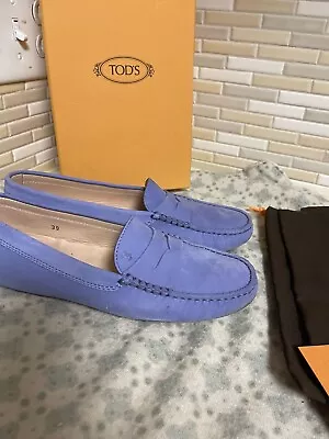 Tod's Lilac Nubuck Leather Penny Slip On Loafers Size 39 • $95