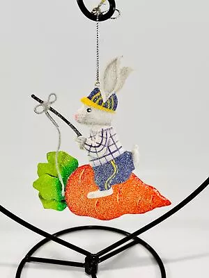 $15 • Buy Pier 1 Metal Glittered Easter Bunny Rabbit On Carrot Ornament 5 