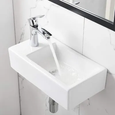 White Wall Hung Basin Sink Small Cloakroom Basin Rectangle Ceramic Wash Basin UK • £26.90