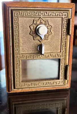 ANTIQUE WOODEN USPS POST OFFICE PO BOX BRASS DOOR BANK SAFE W/COMBINATION VF ! • $26