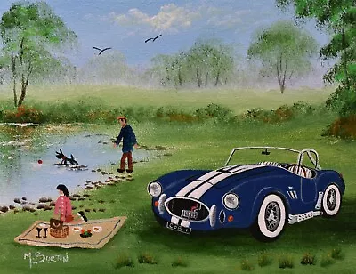 Mal Burton Original Oil Painting Picnic Time AC Cobra Classic Car • £79