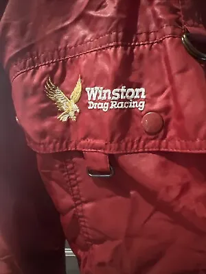 Vintage Red Winston Cigarette Drag Racing Jacket W/ Zip Up Hood Size M • $45