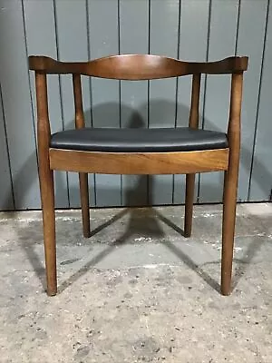 Dining Chair Black Leather Seat With Solid Oak Wood Frame 51cm • £75