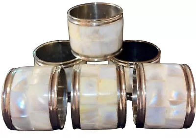 Mother Of Pearl Shell Silver-Tone Napkin Rings Set Of 6 • $20