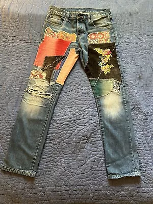 Mnml Jeans Mens 33x31 Hip Hop Skater Punk Button Fly Patchwork Embroidered Denim • $45
