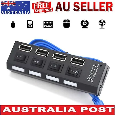 $15.99 • Buy Extension Charger 4 Port 3.0 USB Hub High Speed Power Supply Switch Adapter AUS