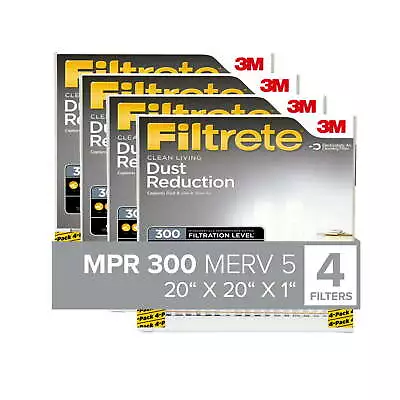 20x20x1 Air Filter MPR 300 MERV 5 Clean Living Dust Reduction 4 Filters • $16.42