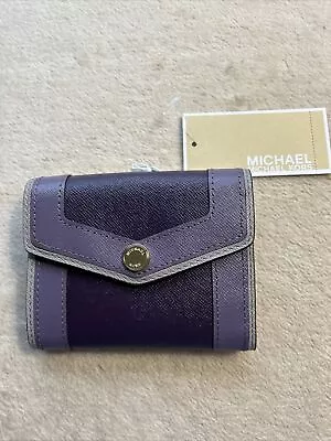 NEW - Michael Kors Saffiano Overlay Purple Leather MD Carryall Wallet • $48