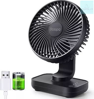 USB Desk Fan 4000mAh Rechargeable Battery Operated Table Fan 4 Speeds 5inch • £18.05