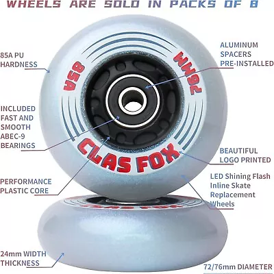 CLAS FOX Inline Skate Wheels With Wheels Bag Light Up 76MM 85A LED Shining • $27.99