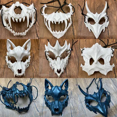 £7.19 • Buy Halloween Half-face Bone Mask Dragon Tiger Wolf Mask Cosplay Party Costume Props