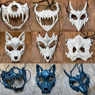 Halloween Half-face Bone Mask Dragon Tiger Wolf Mask Cosplay Party Costume Props • £7.19