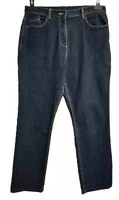 M&S Classic Dark Indigo Straight Stretch Jeans Size 12 Short VGC • £8