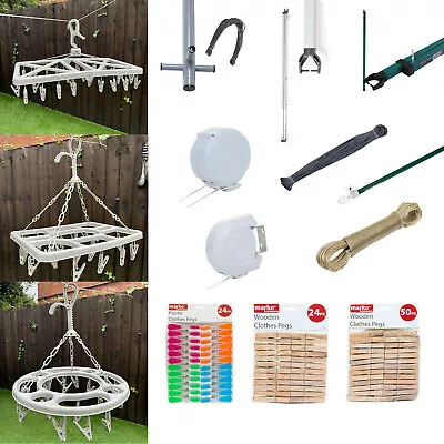 Washing Line Pegs Hanging Airer Plastic Wooden Laundry Retractable Line Prop  • £6.99