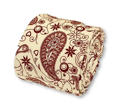 Frederick Thomas Designer Cream Mens Dark Red Maroon Paisley Cotton Tie • £15.99