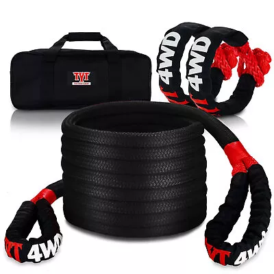 7/8” X 30ft Kinetic Recovery Tow Rope BLK 28600lbs With 2 Soft Shackles And Bag • $66.49