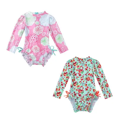 Baby Girls One-piece Swimwear Floral Printed Swimsuit Bathing Suit Rash Guard • £10.32