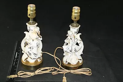 Vintage Porcelain Victorian Figural Lamp Pair Candlestick Brass All Original 12  • $79.99