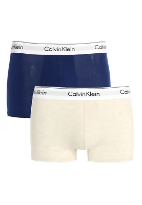 Calvin Klein Modern 2  Cotton Shorty Trunks Blue / Oatmeal Heather Extra  Large • £15.99