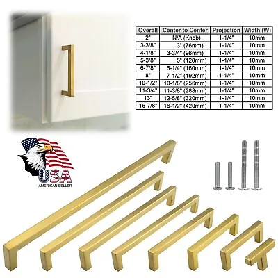 $24.40 • Buy Brushed Gold Kitchen Square Cabinet Handles Drawers Pulls Knobs Stainless Steel