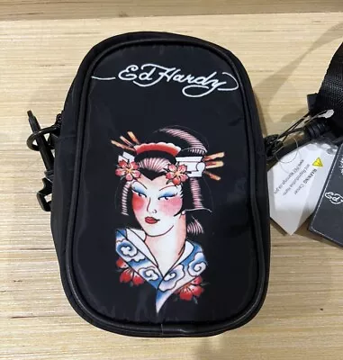 NWT Ed Hardy Unisex Black Purse Phone Crossbody Bag With Black Hardware Geisha ￼ • $28