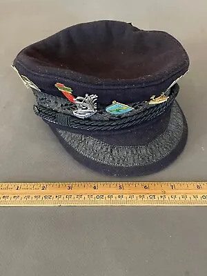 Vintage Black Felt Prinz Heinrich Hat Sailor Cap With 16 Travel State Pins • $31.99