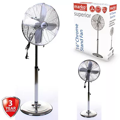 16  Chrome Pedestal Fan Freestanding Oscillating Home Office Cool 3 Speed Metal • £39.99