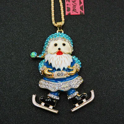 BETSEY JOHNSON'S   TURQUOISE SANTA   SKATING ON ICE   18K Gold Plated PENDANT • £10.99