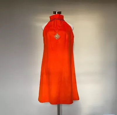 1960s Style Tailormade Orange GoGo Groovy Madmen Cocktail Dress Size L • £30
