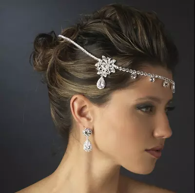 Elven Water Drop Rhinestone Crystal Forehead Greek Bling Bride Wedding Headpiece • $33.95