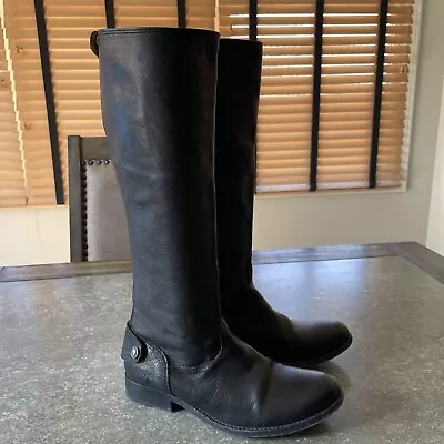 Women's FRYE MELISSA Zip Back Button BLACK LEATHER Tall RIDING BOOTS Sz 7 B • $34.99