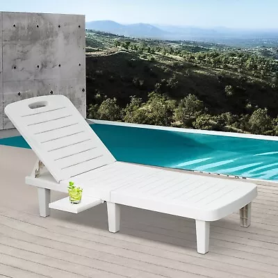 VILOBOS Single Patio Adjustable Chaise Lounge Chair Reclining Seat W/ Tray + Bag • $94.99